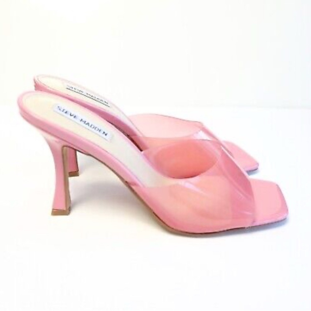 Steve Madden Pink Square Toe Kitten Heel Sandals